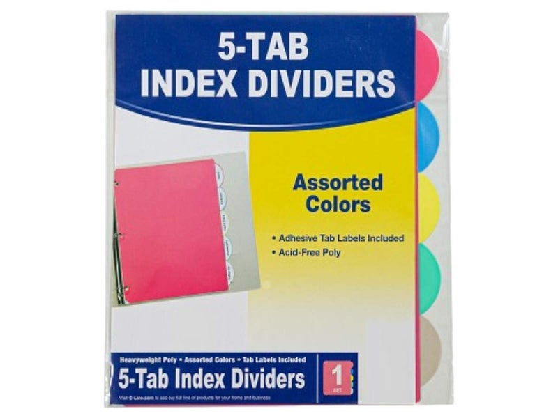 1InTheOffice Plastic Binder Dividers for 3 Ring Binder 8.5 x 11, 5 Tab Poly Index Dividers, 5 Tab Set, Assorted Colors, 2 Pack - Image 3